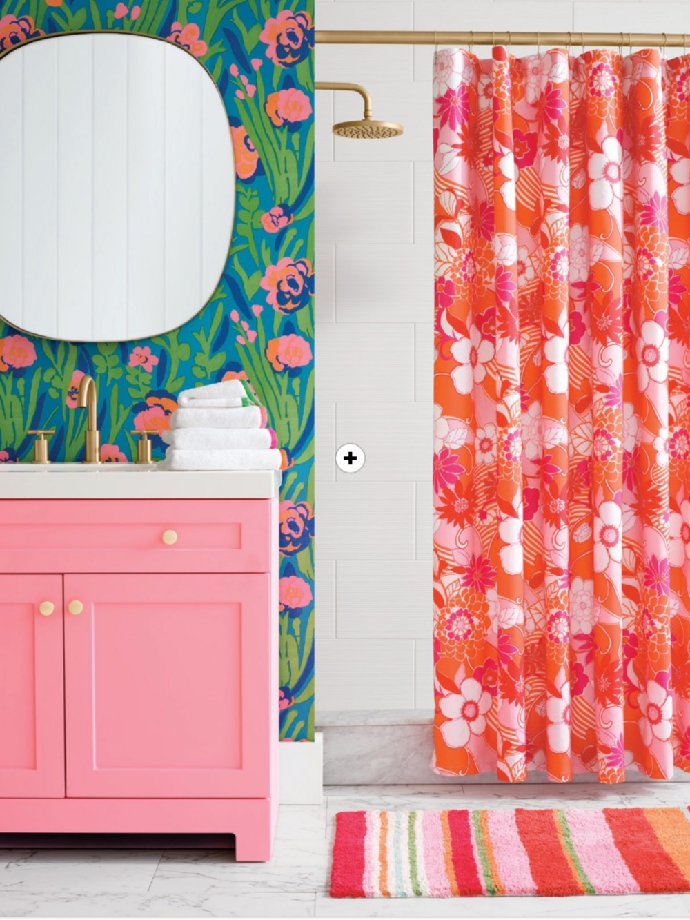 Annie Selke 100% cotton shower curtain Far Out Floral groovy retro '70s style
